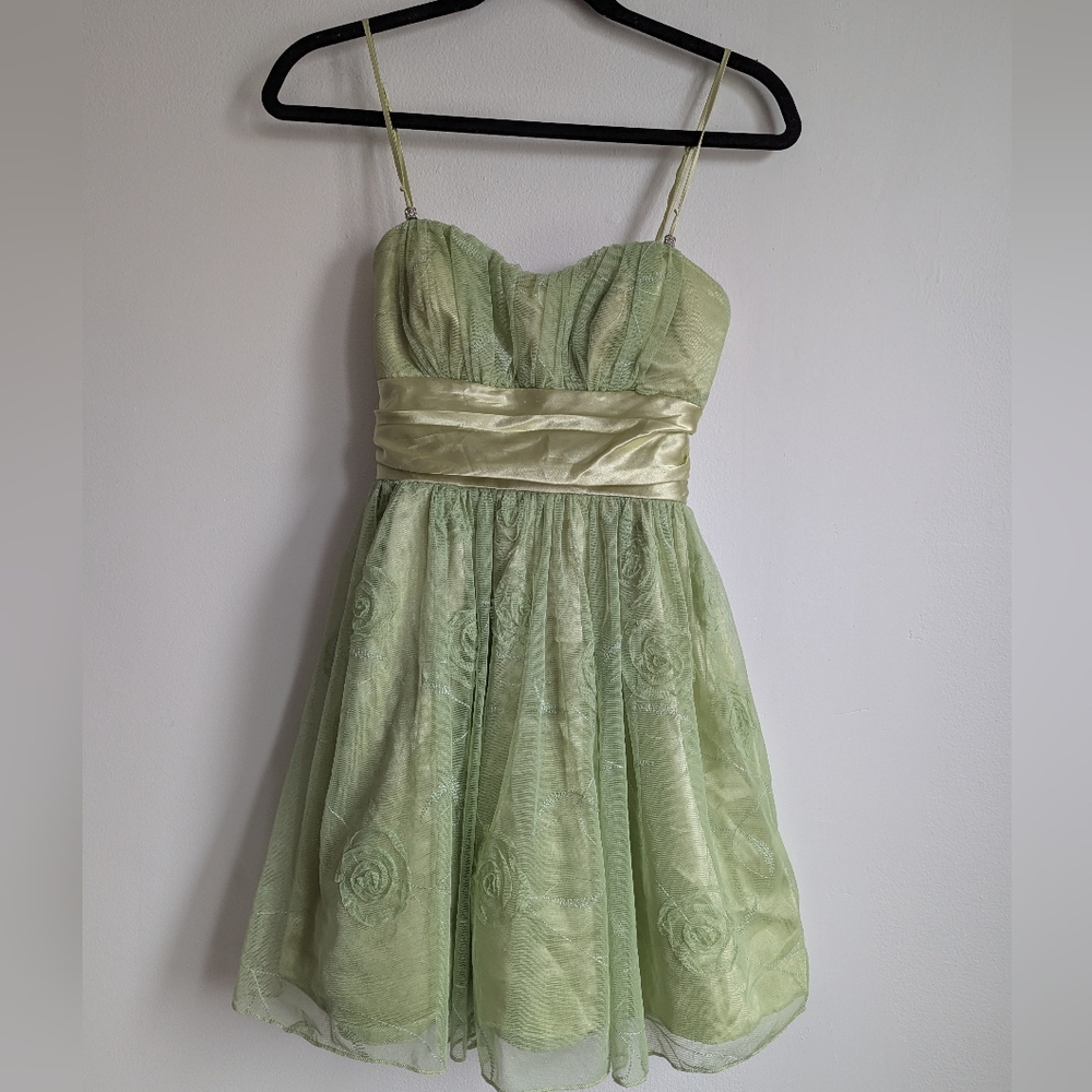 Vintage Speechless Pastel Green Mesh Rosette A Line Mini Fairy Dress 7/S